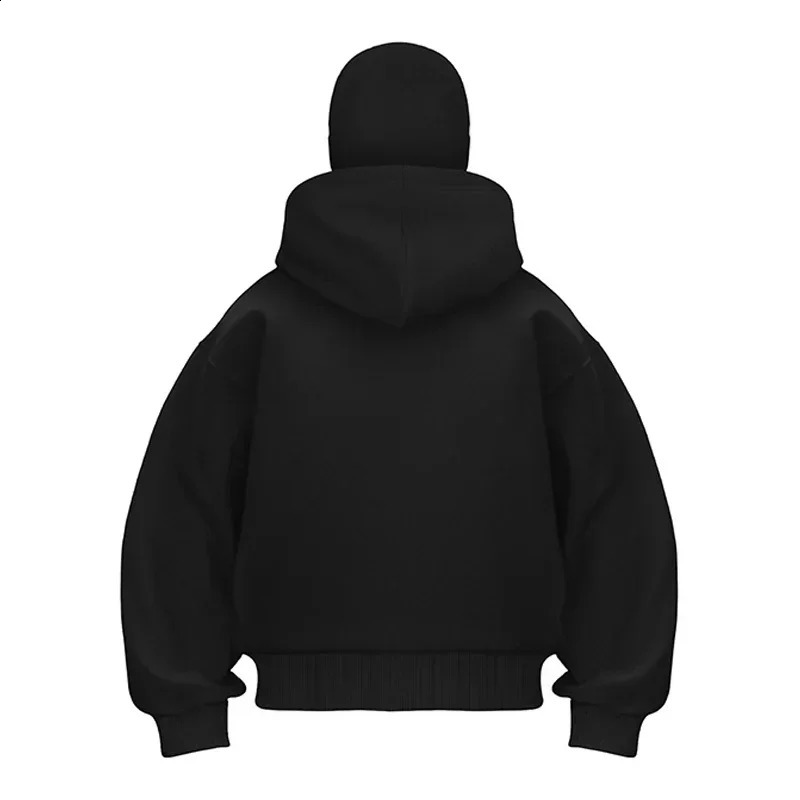 Balaclava Fashion Personalized Hoodie Mens Solid Color Double Layer Hoodie Pulling Up Sports Shirt Y2k Retro Hip Hop Winter Street Wear 250225