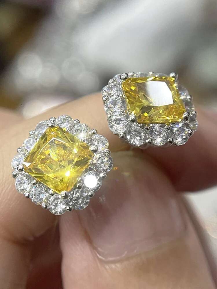 Sterg Yellow/Pink/Clear Zircon Stud Earrings For Women High Quality Bridal Wedding Sier Jewelry