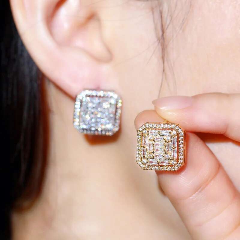 CWWZircons 2022 New Fashion Cubic Zirconia Big Square Stud Earring for Women Jewelry Wedding Brincos Boucle D'oreille CZ730
