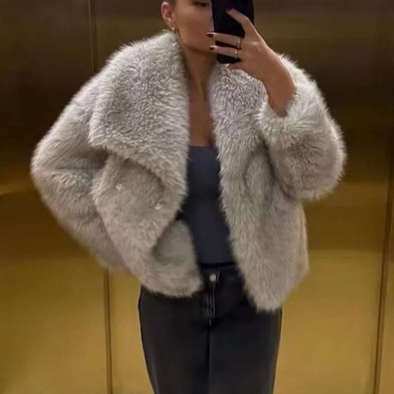 TRAF Winter Faux 2024 Woman New in coats Autumn Plush Fluffy Jacket Warm Red Gray Black White Fur Coat Outerwears