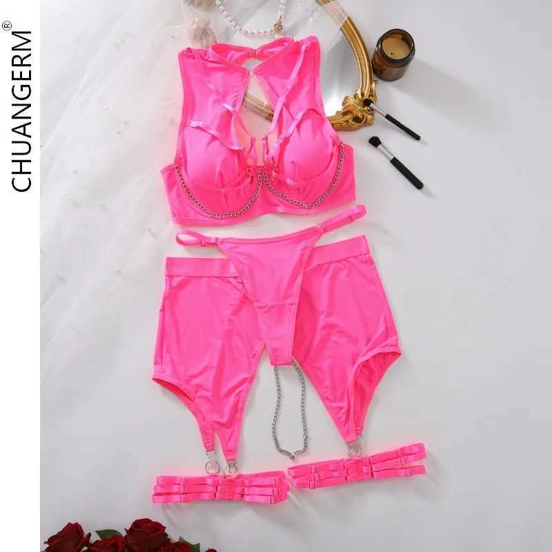 CHUANGERM Gather Erotic Set Black Womens Underwear Set Pink Sexy Underwear Onlyfan Body Set Bra Top Womens UnderwearXJ250301
