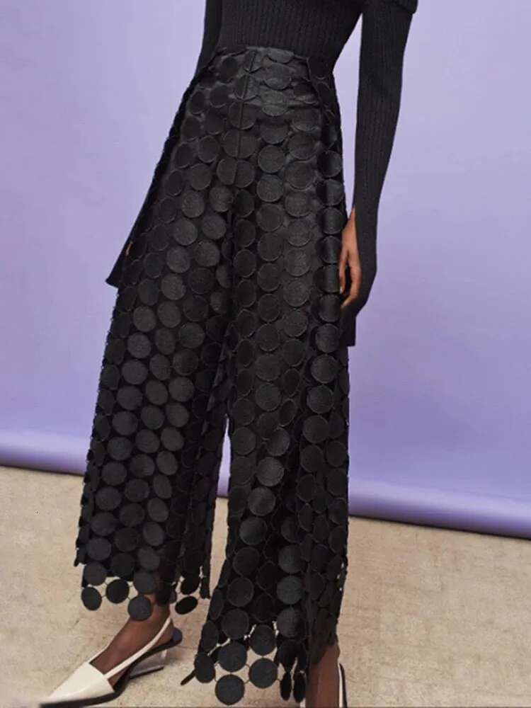 Solid Designer Wide Leg Pants For Women High Waist Hollow Out Loose Casual Dot Trousers Female Fashion Clothes New