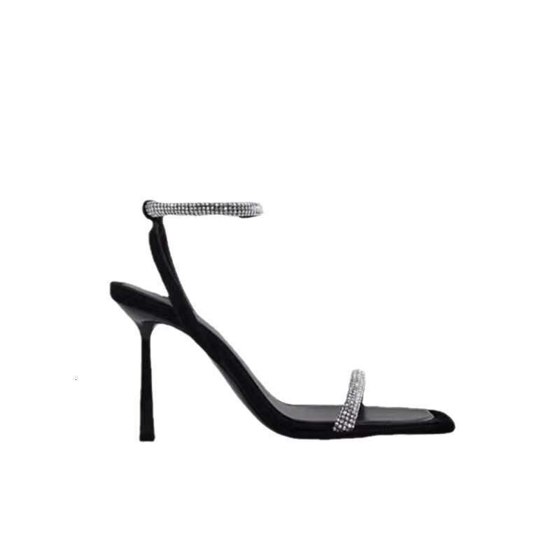 Shiny Crystal Aneikeh2025 Decoration Thin High Heels Women's ck Square Head Open Toe Buckle Strap Sandals Party Dress atos