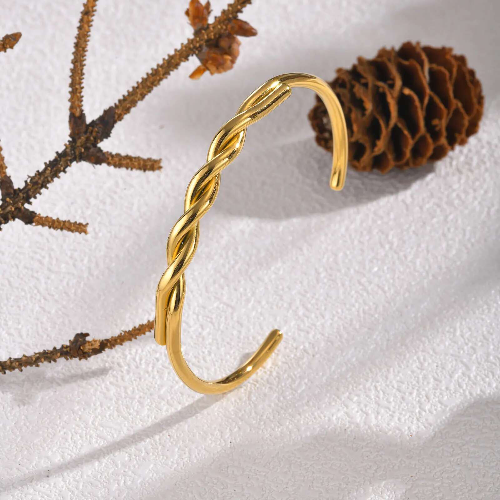 Twist Cuff Bangle, Stainless Steel Bracelet Gold Plated Minimalist Jewelry, Open Bangles for Womens Girls