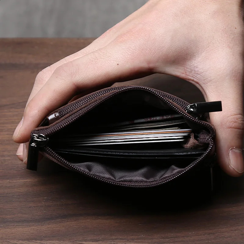 Handmade Genuine Leather Small Wallet Business Card Bag Top Layer Cowhide Simple Zipper Drivers License Bag Bus Card Bag 250228