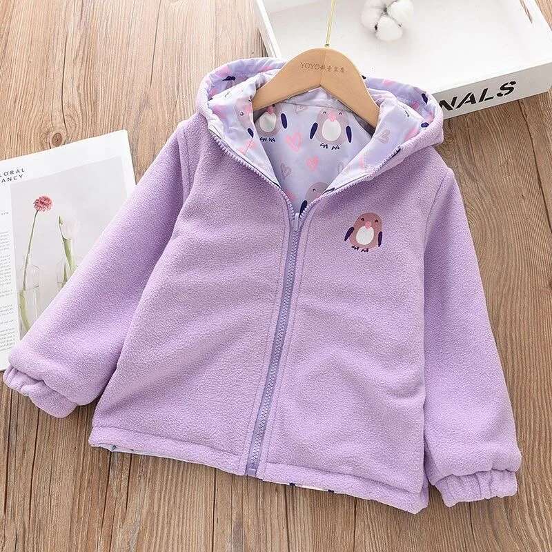 Ddmyshoesvip Girls Spring Jackets Double Faced Animal Cartoon Print Korean Coat Children Fleece Outerwear Kids Casual Costume