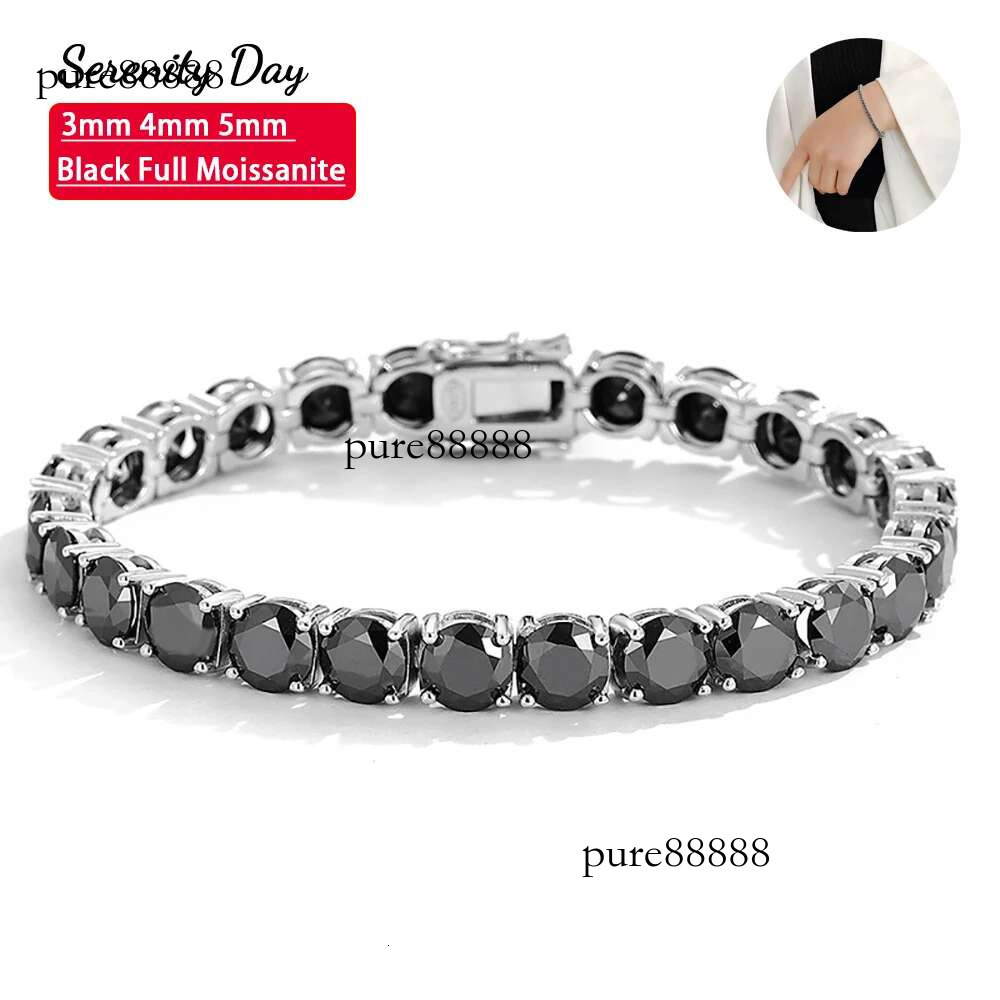 Serenity Day 3mm 4mm 5mm Black Full Moissanite Tennis Bracelet For Women S Sterg Sier Plate Pt950 Fine Jewelry Wholesale