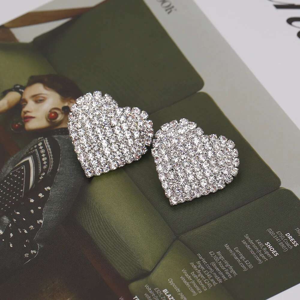 TREAZY Sier Color Rhie Sqaure/Round/Heart Stud Earrings For Women Fashion Wedding Prom Jewelry Gifts Femme Brincos
