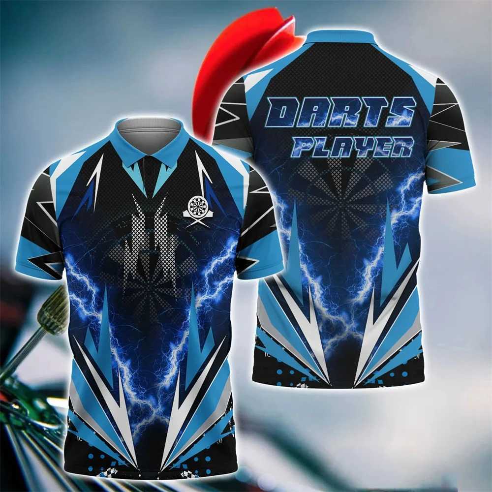 Men's T-Shirts Mens Polo T-shirt Fashion Printed 3D Dart Turntable T-shirt Hip Hop Harajuku Street Clothing Oversized Collar Short Sleeve Shirt J