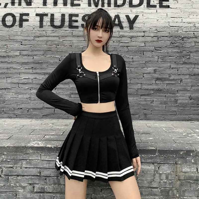 Vintage Korean Style Patchwork Skirt Harajuku JK Black Pleated Skirts Gothic Streetwear High Waist Mini Skirt Women Punk Skirt 250224