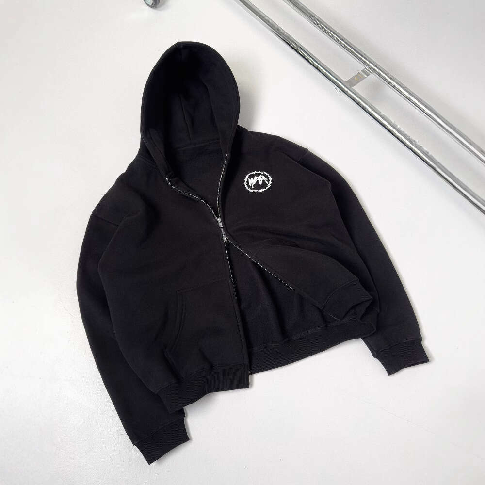 American Flying Goddess Embroidered Badge Open Chest Zipper Coat High Street Pure Cotton Couple's Loose Hoodie