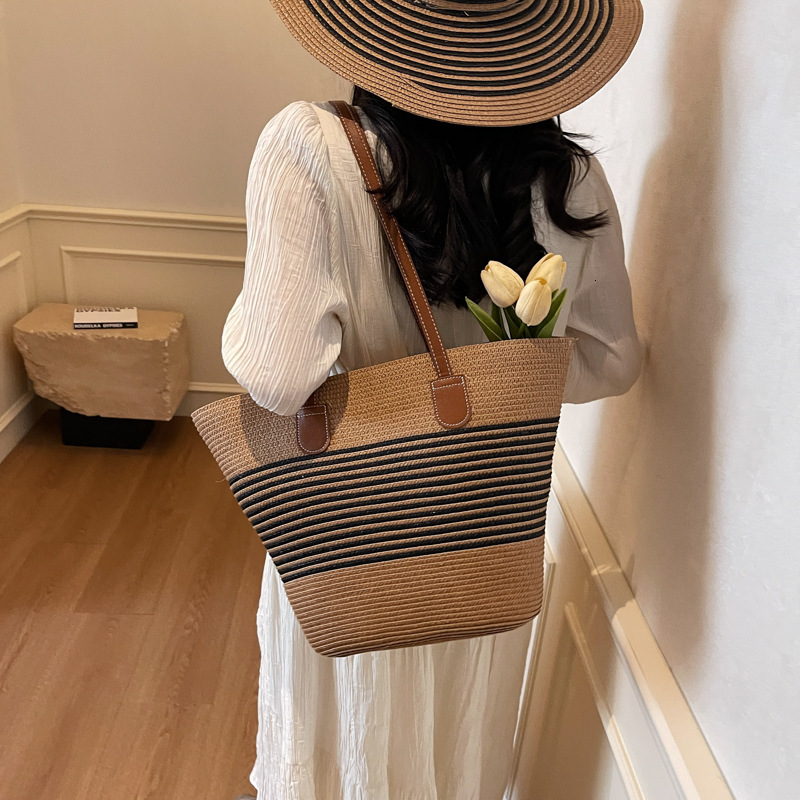 Summer beach vacation grass woven for women fashionable commuting shoulder tote bag trend #swissmilitary
