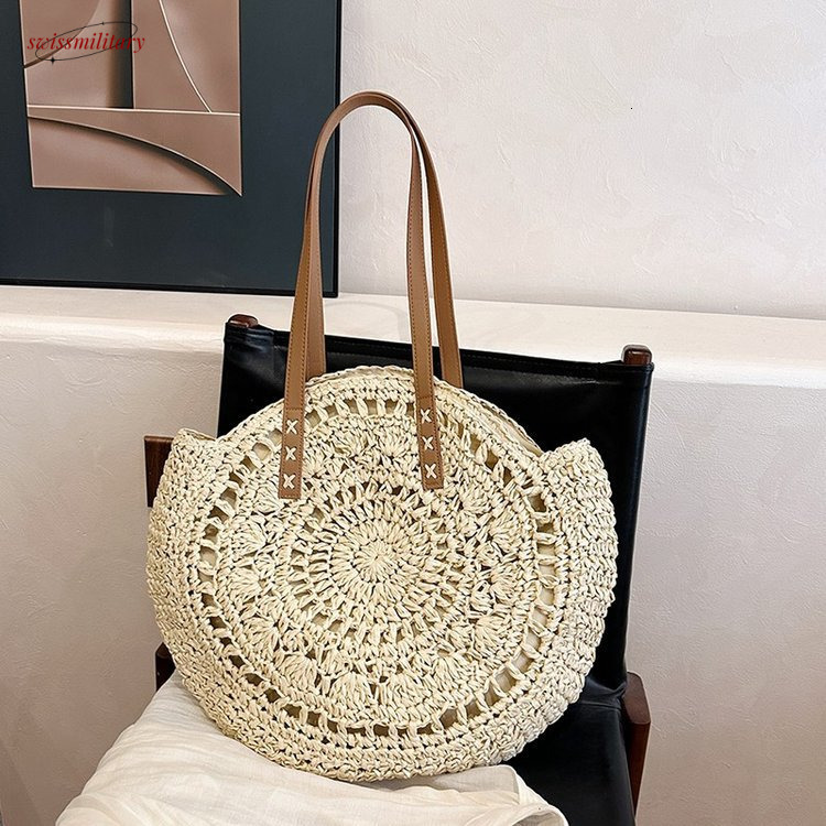 2025 Summer New Fabric Tote Fashion Trend Travel Seaside Play Grass Woven Shoulder Bag #swissmilitary