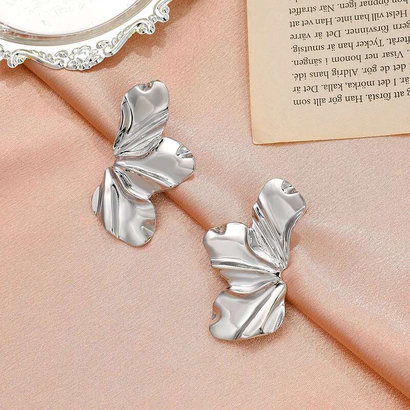 Stainless Steel Chic Half wer Stud Minimalist Irregular Petal for Women 2024 New Gold Color Earrings Party Jewelry