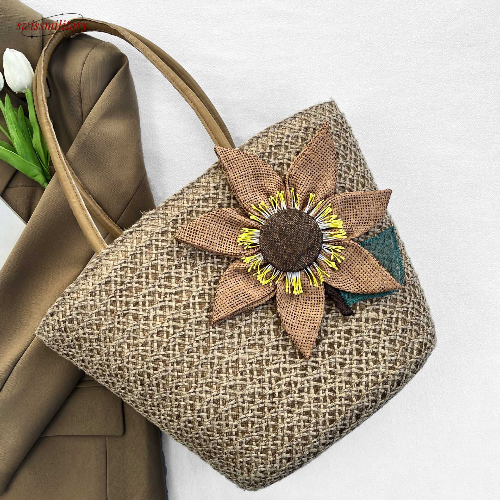 2025 new pastoral straw hemp flower woven beach summer seaside travel holiday shoulder bag #swissmilitary