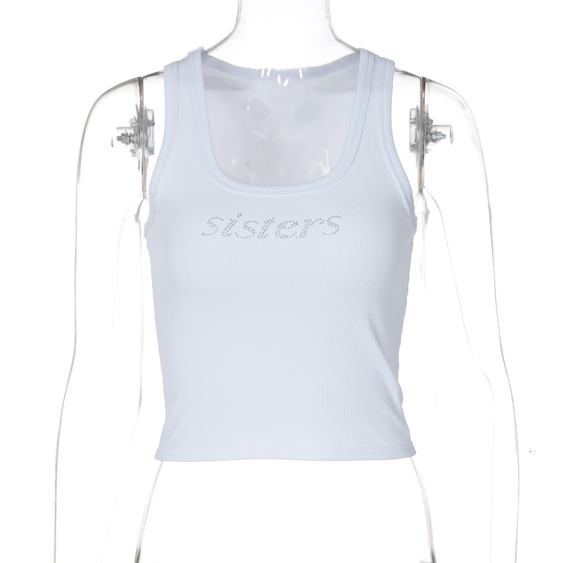 Women's Clothing New Summer New Product Fashion Street Photo Slim Fit Exposed Navel Hot Pressed Diamond Sleeveless Vest