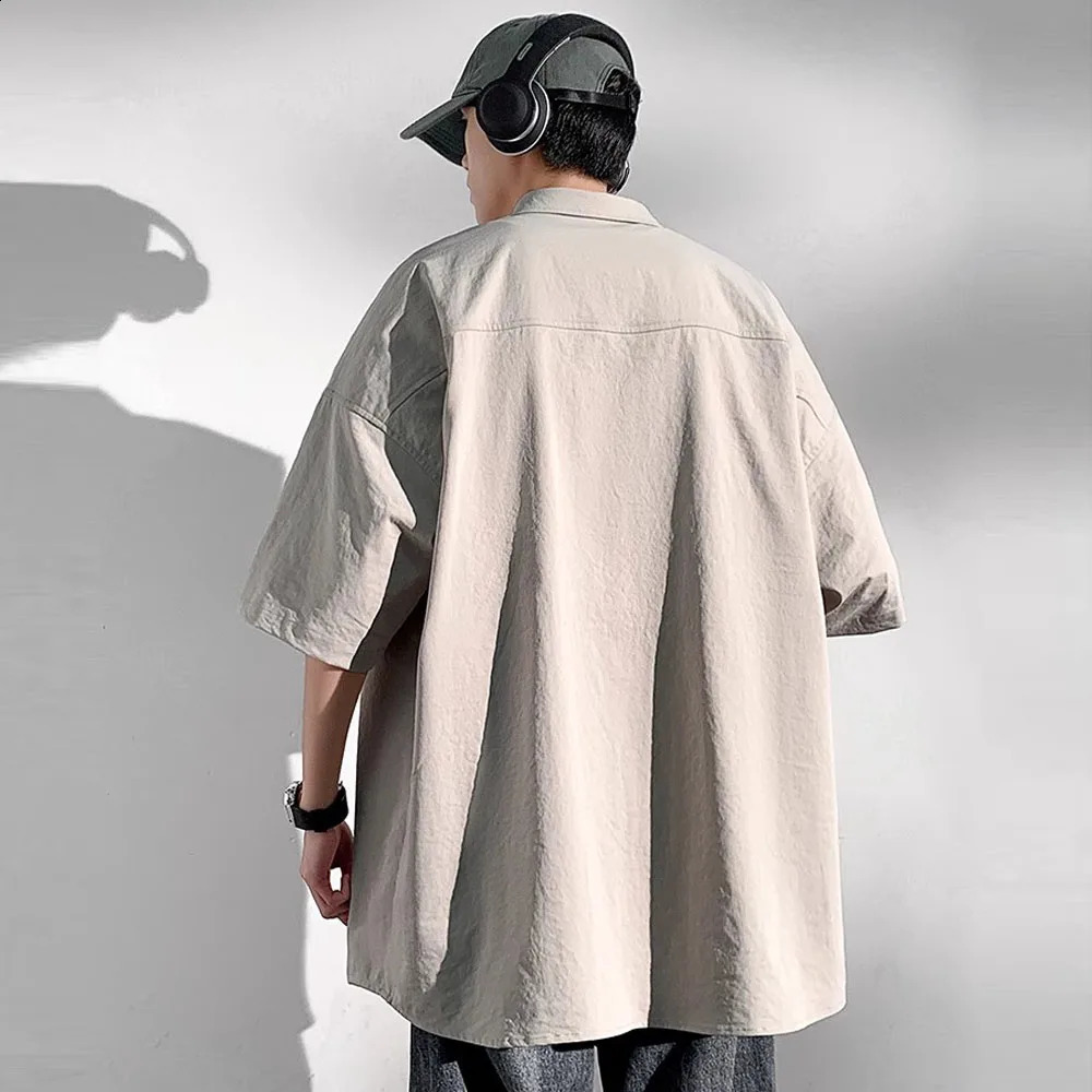 Summer mens 5XL ultra-fine short sleeved shirt Japanese casual lapel shirt street multi pocket mens Camisas 250225