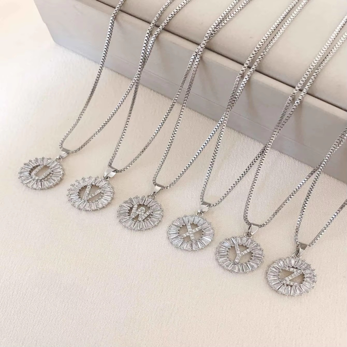 Jeutelis Women's Fashion Pendant with Zircon Stainless Steel English Box Chain Stylish Letter Necklace