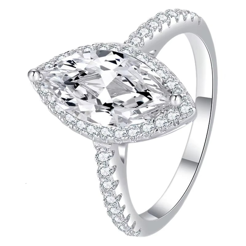 9 Hot Sale Sterg Sier Fine Jewelry 1CT 2CT Horse Eyes Moissanite Engagement Wedding Ring for Women 2024