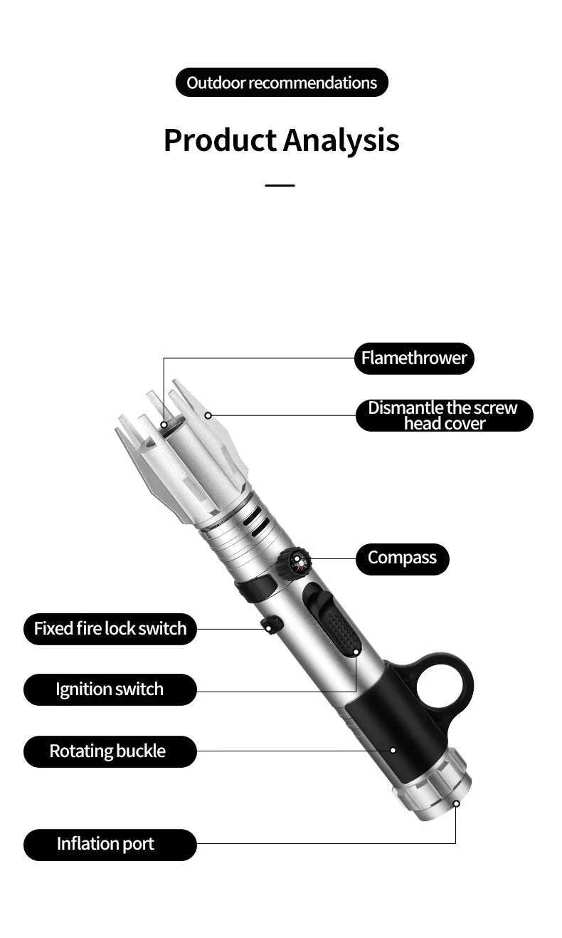 Metal Lightsaber Style Gas Lighter Powerful Red Flame Turbine Jet Torch Outdoor Compass Windproof Lighter BBQ Welding Cigar ToolT250301