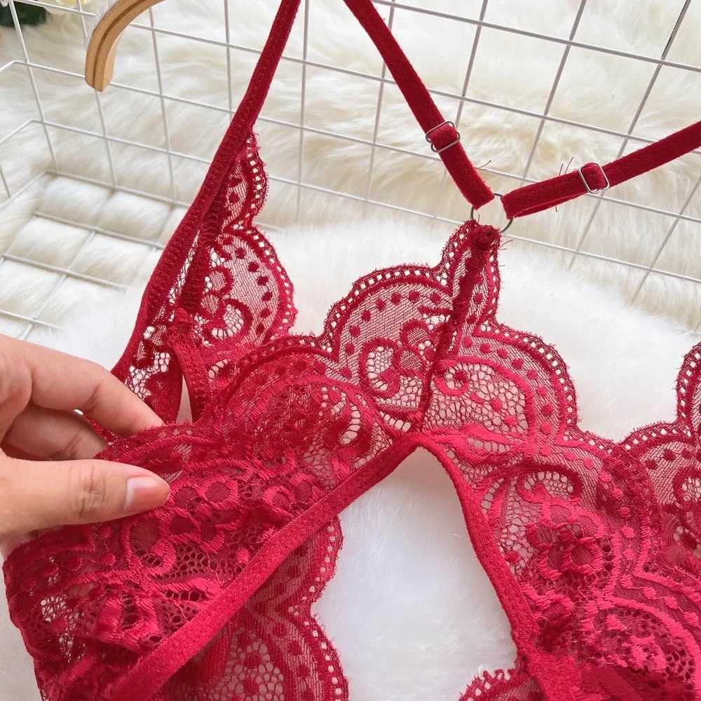 Sexy Lingerie Lace Transparent One Piece Bodysuit For Women Hollow Out Underwear Lace Up Teddy Erotic Lingerie Babydoll LeotardsXJ250301