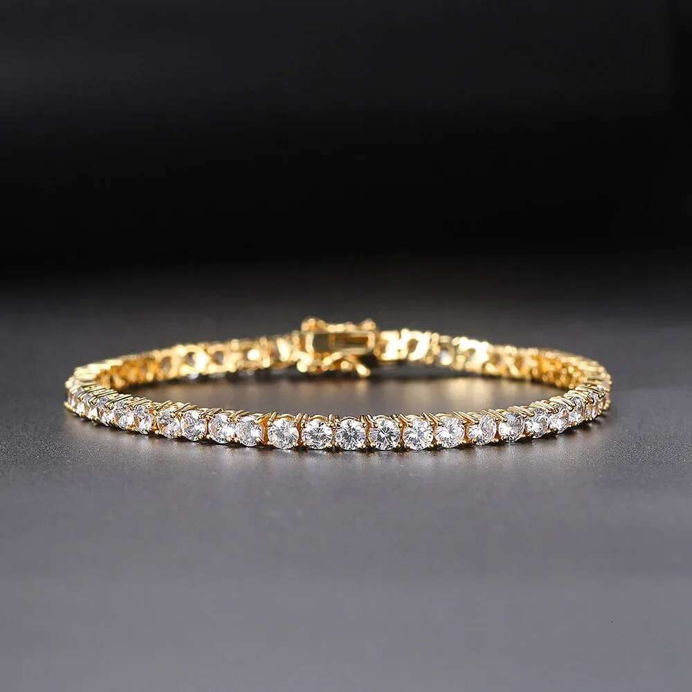 Crystal Tennis Bracelet for Women Punk Hiphop AAA+ Cubic Zirconia Wedding Gold Color Hand Chain Jewelry