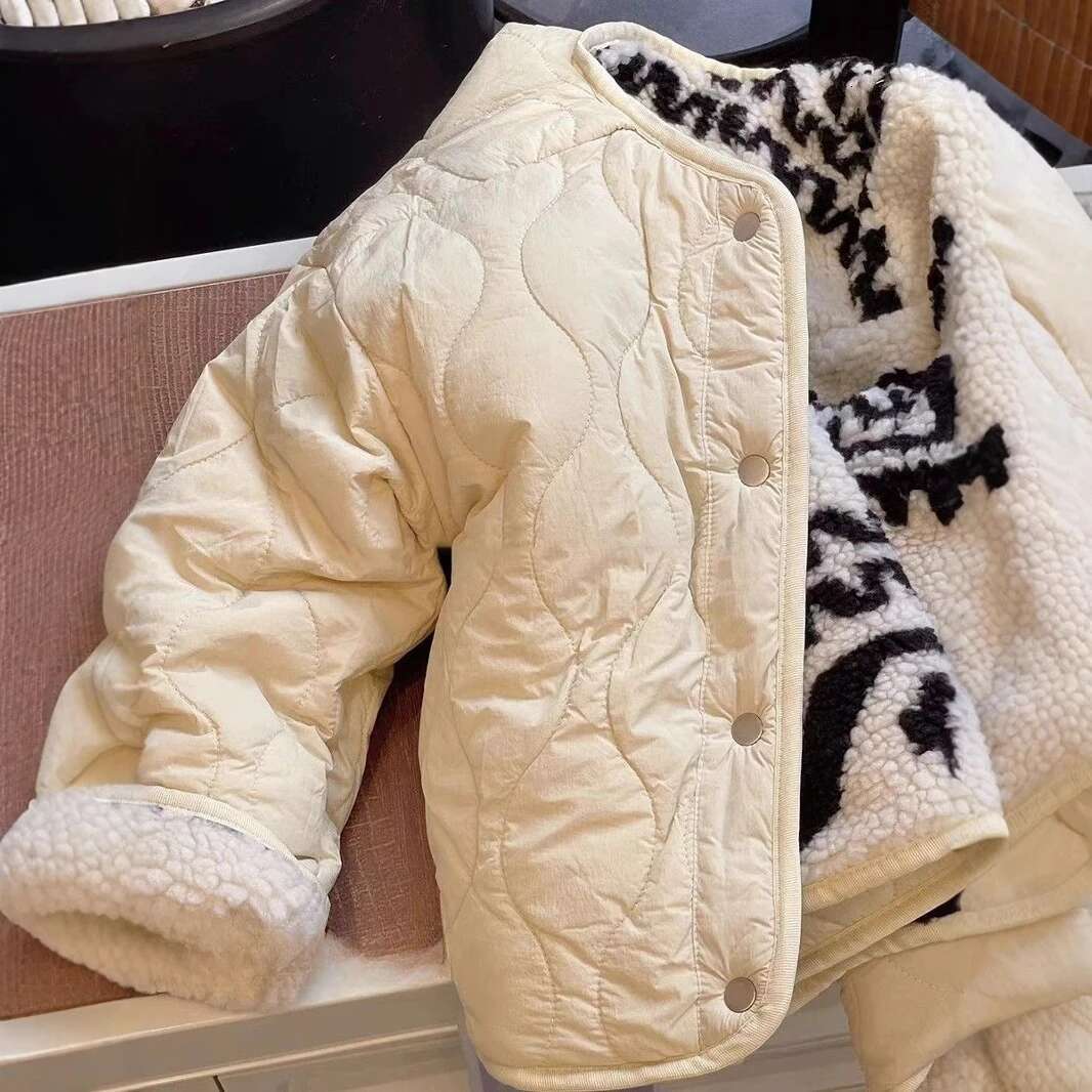 Ddmyshoesvip Lamb Wool Jacket For Children On Both Sides Autumn And Winter Cotton Clothing Fashionable Korean Style Clothes