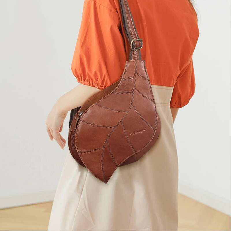 Cobbler Legend Genuine Leather Leaf Chest For Women Shoulder Messenger Bag Vintage Bags High Quality Ladies Handbags