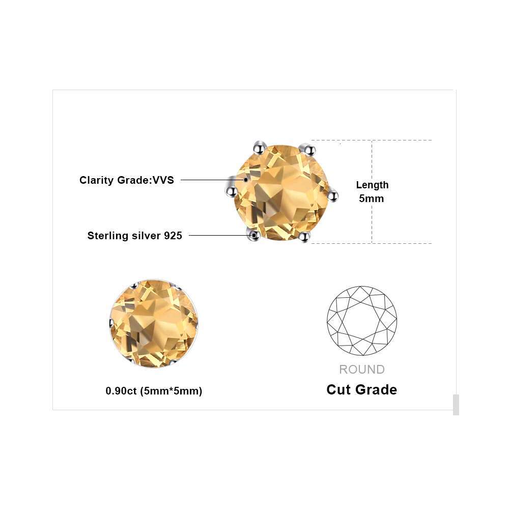 JewelryPalace Round Natural Yellow Citrine Sterg Sier Stud Earrings for Women Statement Fashion Gemstone Jewelry Gift