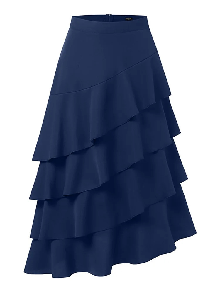 VONDA Plus Size Women Ruffled Hem Skirt Street High Waist Fashion Multi Layered Party Long Maxi Skirts Elegant Swing Bottom 250224