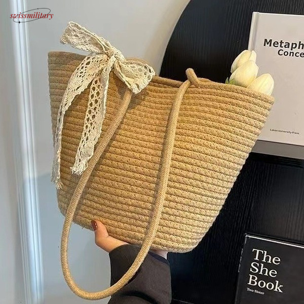 Woven grass woven women's new summer shoulder travel vacation beach bag, large capacity tote bag #swissmilitary