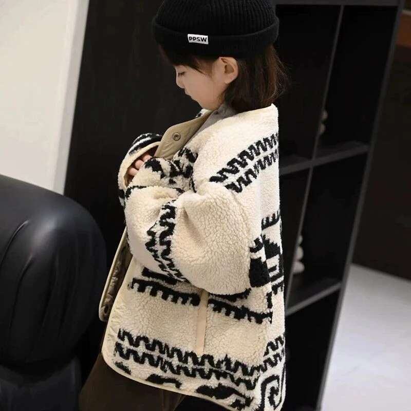 Ddmyshoesvip Lamb Wool Jacket For Children On Both Sides Autumn And Winter Cotton Clothing Fashionable Korean Style Clothes