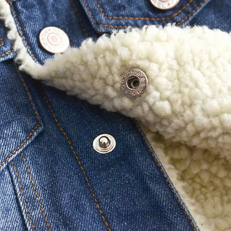 Ddmyshoesvip Jacket For Girls Boys Autumn Winter Plus Cashmere Thicken Jeans Coat Children Clothes Warm Fashion Baby Denim Jackets Y