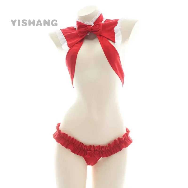 Sexy Red Santa Christmas Lingerie costume Cute hollow out bimini Bownot Underwear Pajamas Christmas Lingerie Cosplay Bra SetXJ250301