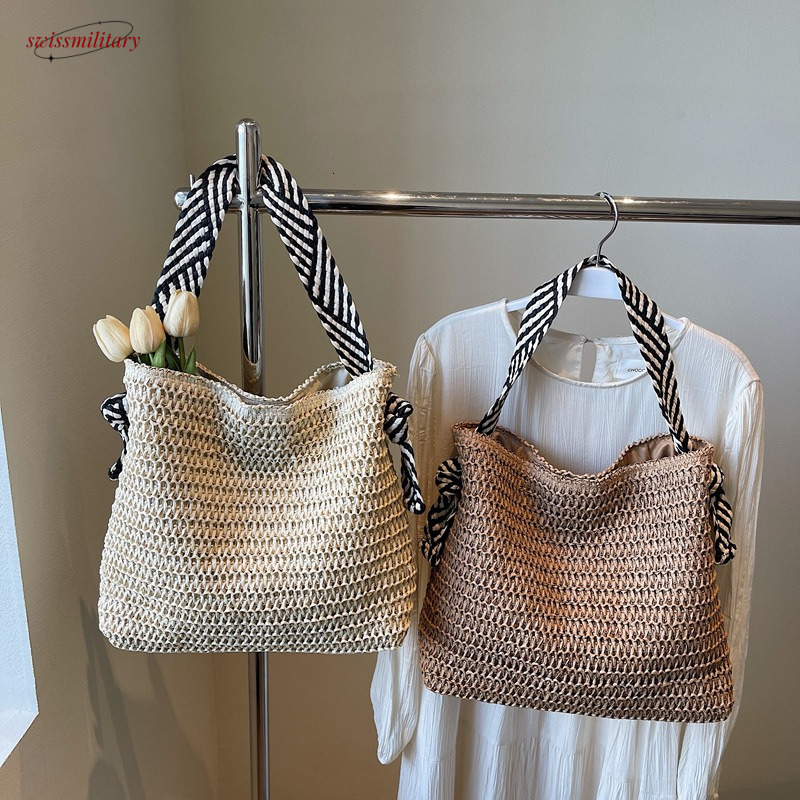 Large capacity woven women's beach vacation shoulder bag, 2025 new summer fashionable commuting tote bag #swissmilitary