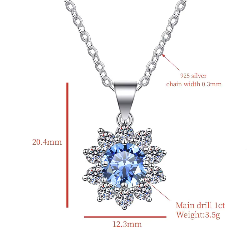 Fine 1CT Round Cut Blue Dia S Sterg Sier VVs1 Klein Moissanite Jewelry Suower Pendant Necklace of Women