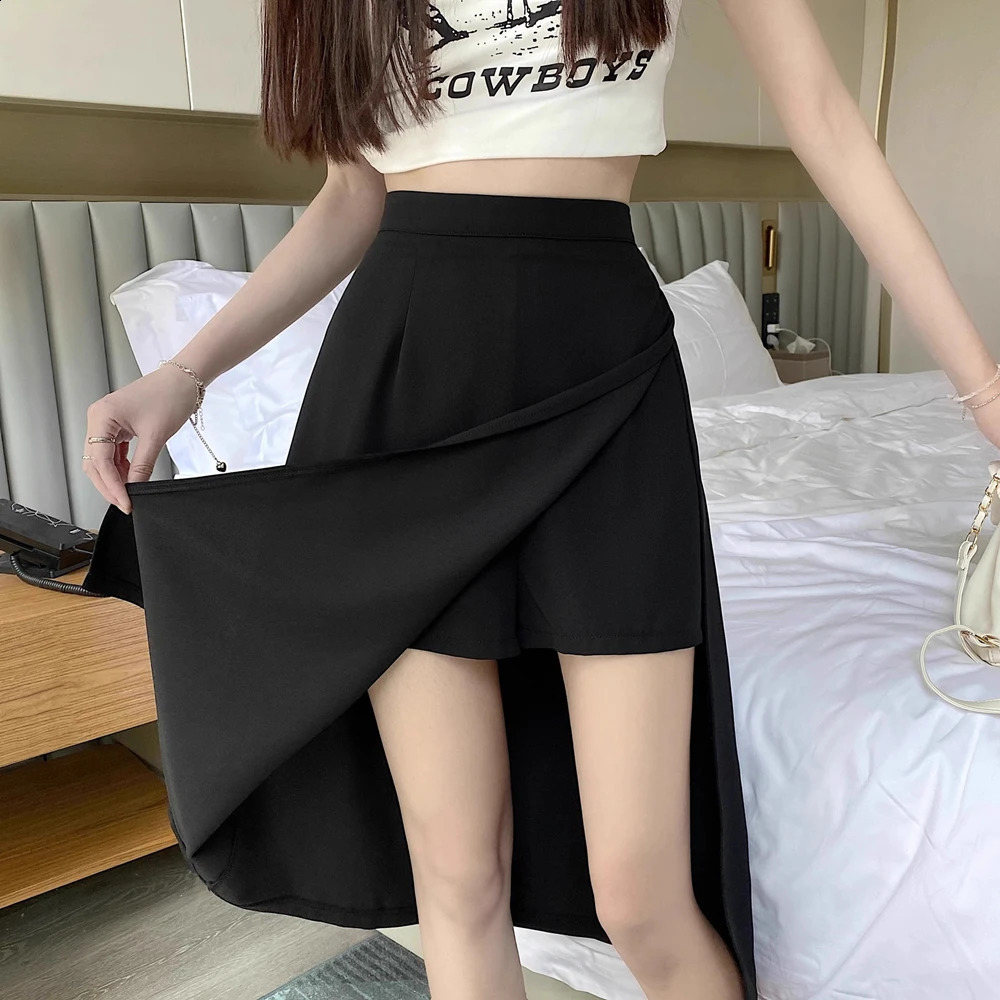 High Waist Hip Skirt Irregular Slit Black Skirt for Women Summer Mid-length A-line Harajuku Vintage Women Clothing 250224