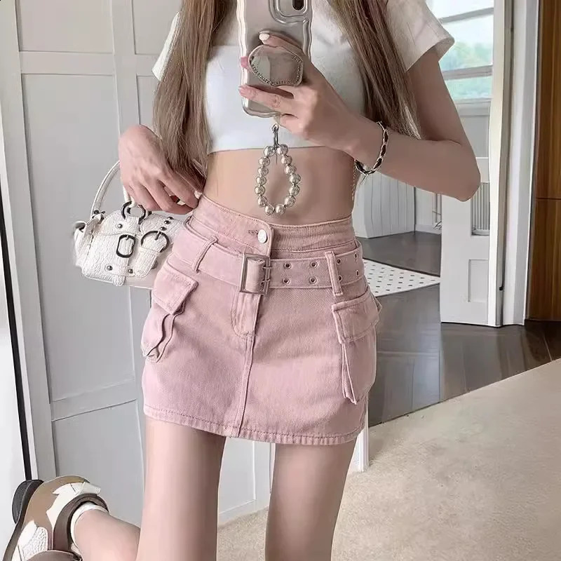 Plus Size Summer High-Waisted Denim Skirt For Women A- Line Short Bodycon Side Slit Bustier Anti-Exposure Plus Size ... 250224