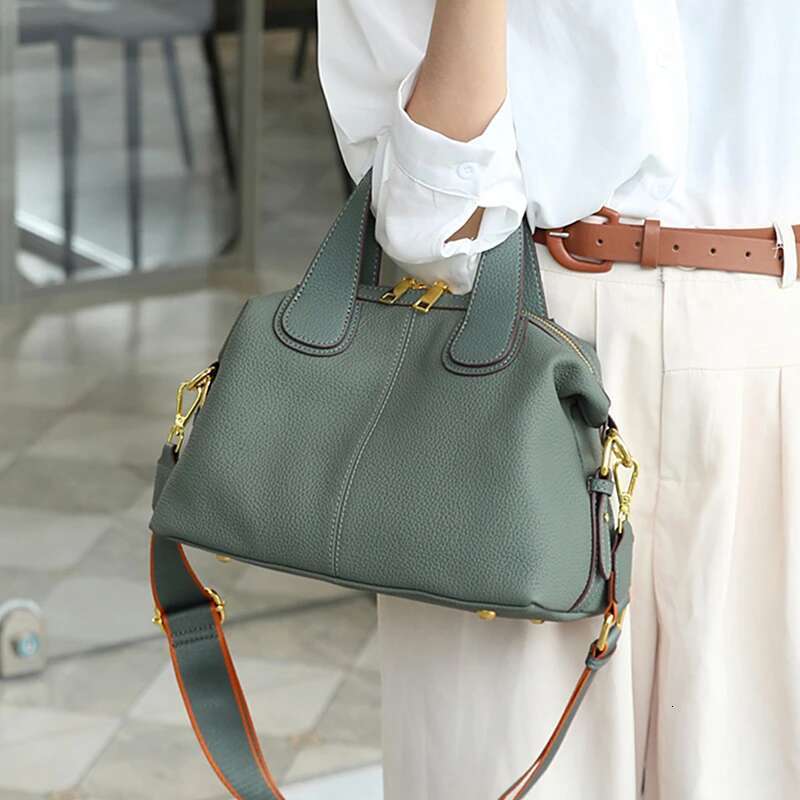 Toptrends 100% Cowhide Genuine Leather Handbags For Women 2024 Trend Designer Wide Strap Pillow Ladies Shoulder Crossbody Bags