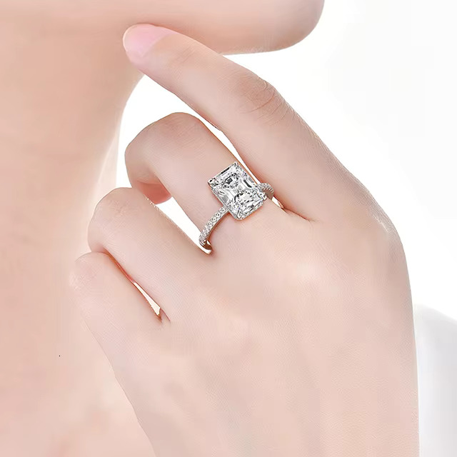 925 Sterling Silver Jewelry 18k White Gold Plated Fancy Emerald Cut baguette CZ Diamond Wedding Ring