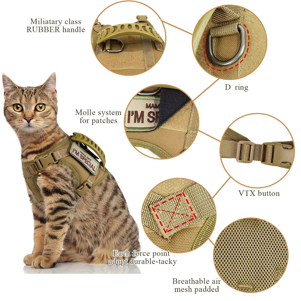 Tactical Dog Harness and Leash Set Adjustable Escape Proof Mesh Vest with Handle for Large Cats Kittens and Small Dogs