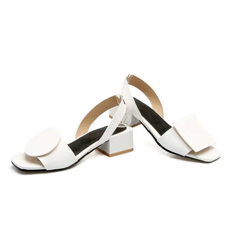 Black White Sandals Wen Summer Square H Slip On Off New Ladies Shoes Cust Patent Leather Sandalias Hot Mujeres Wsh3893 Z250301