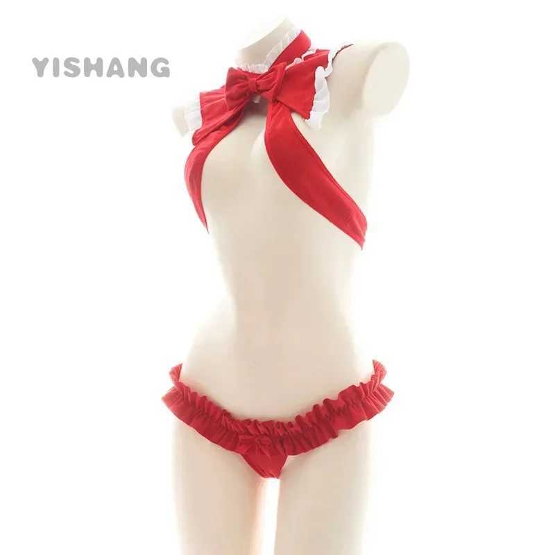 Sexy Red Santa Christmas Lingerie costume Cute hollow out bimini Bownot Underwear Pajamas Christmas Lingerie Cosplay Bra SetXJ250301