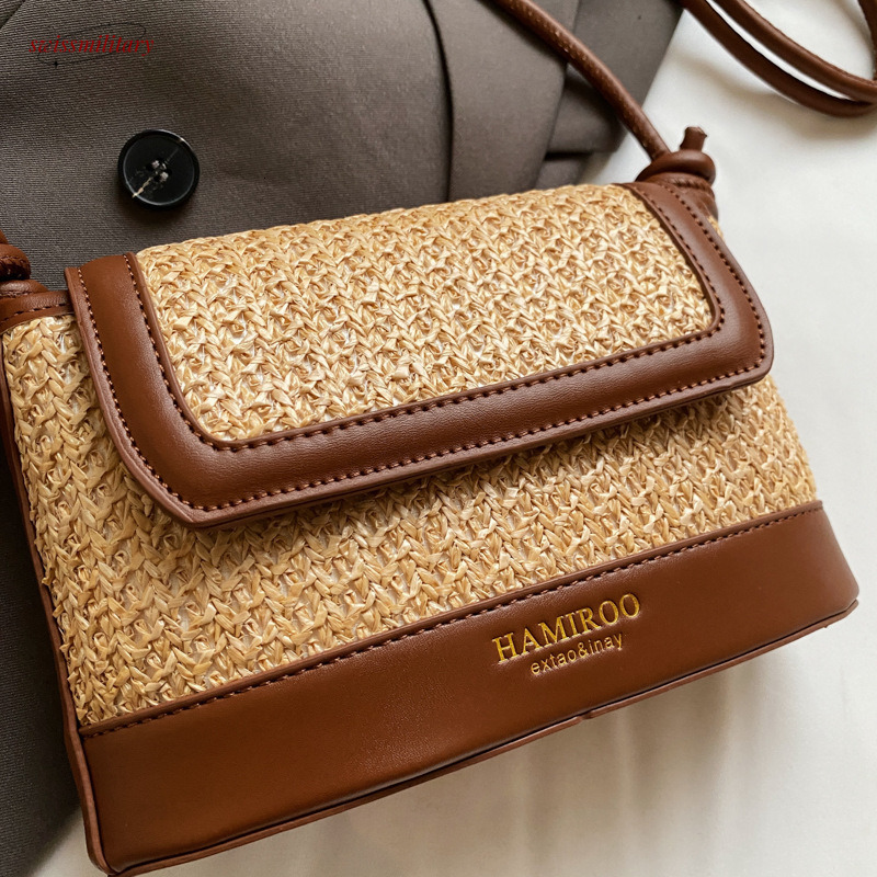 Bags Straw Woven for Women's Summer Luxury 2025 New Seaside Vacation Beach Single Shoulder Diagonal Span Small Square Bag #swissmilitary