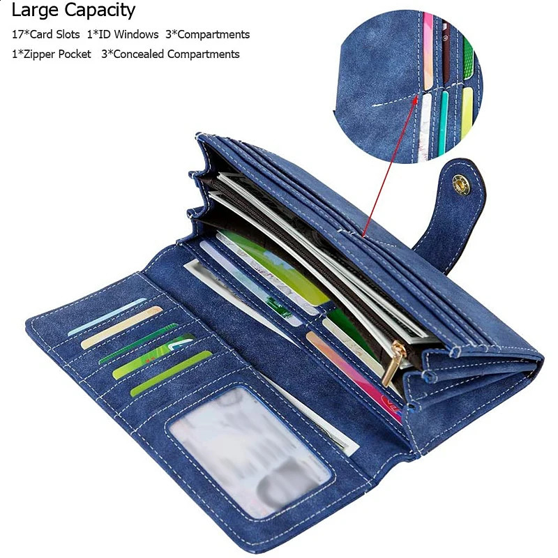 Vintage elegant multi card slot long womens wallet cute PU leather Versatile double folding soft leather credit card coin purse 250228