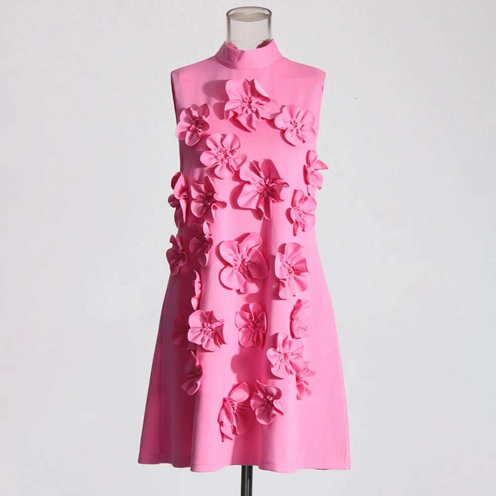 TWOTWINSTYLE Soild Slimming Dresses For Women Stand Collar Sleeveless Patchwork Appliques Designerdress Female Fashion Clothes