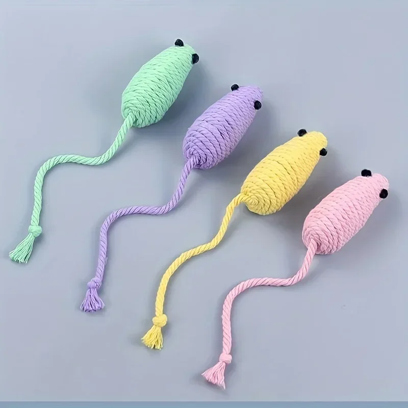 Cat Toys Mouse Shape Cat Chew Toy Interactive Kitten Toy Cotton Rope Hanging Design Cat Supplies