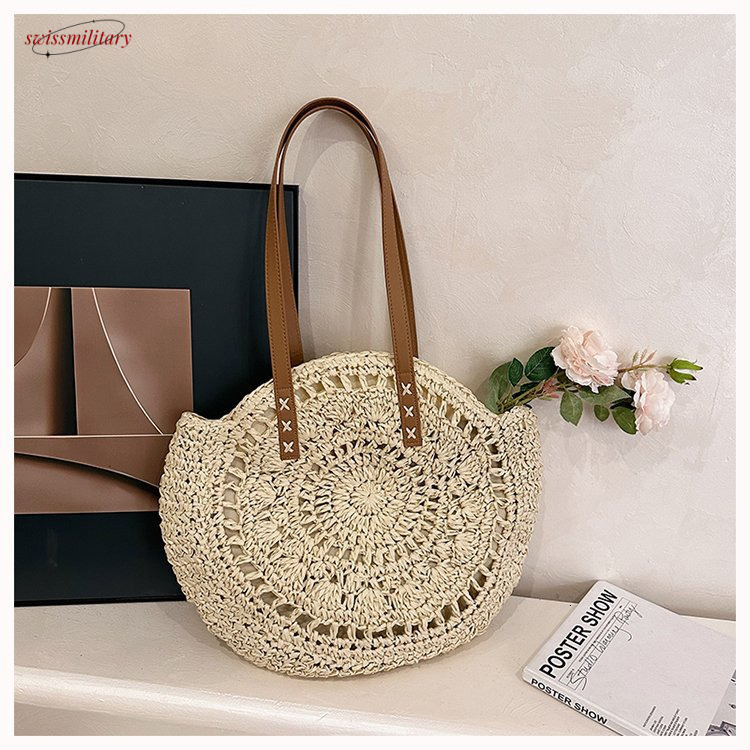 2025 Summer New Fabric Tote Fashion Trend Travel Seaside Play Grass Woven Shoulder Bag #swissmilitary