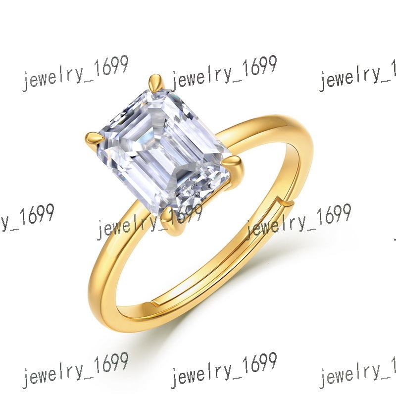 Wholesale Jewelry S925 Silver Moissanite Diamond Ring 2CT Emerald Cut Gold Plated Moissanite Engagement Ring