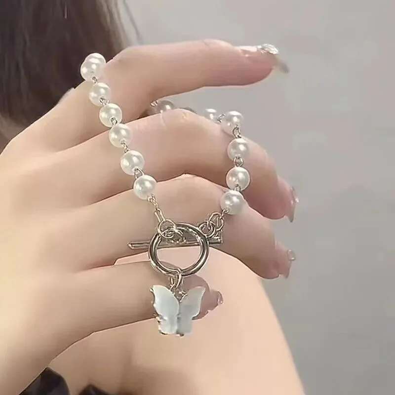 Fashion Butterfly Pearl Pendant Ladies Girl Trend Charm Bracelet Festive Friendship Birthday Jewelry
